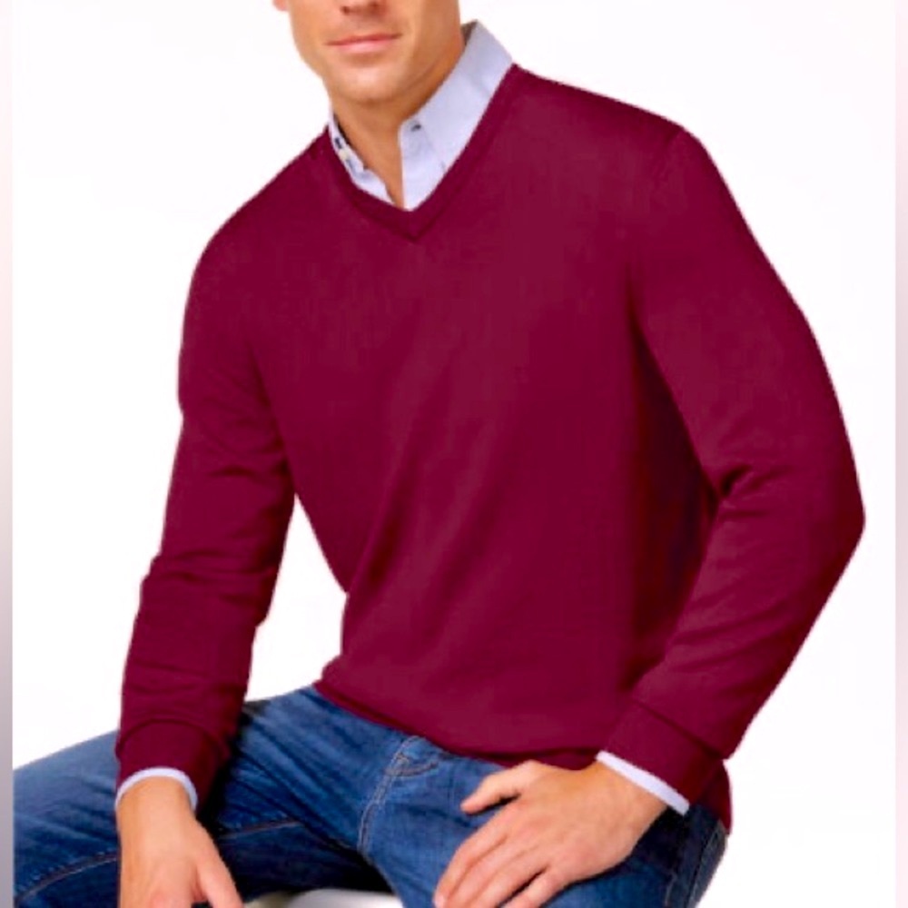 APT 9 Men’s Burgundy Merino Blend V Neck Sweater
